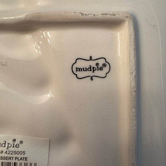 Mud pie Square Christmas tree Dessert plate Burlap Bow New Stripes Holiday RARE - Picture 6 of 10